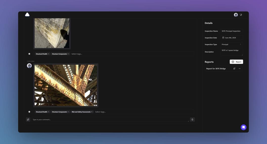 Interfaccia app Lumen per ispezioni con AI